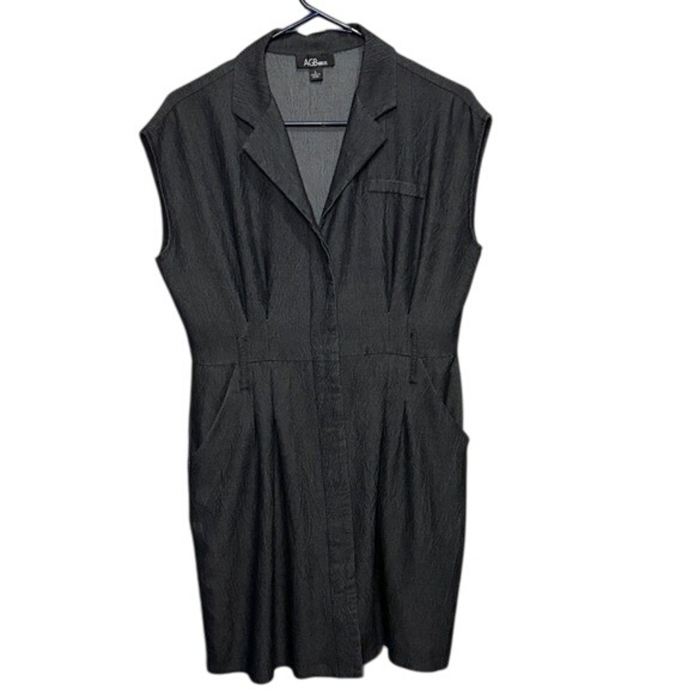 AGB Dress Women's L Black Sleeveless Button Down Collared Career Casual‎